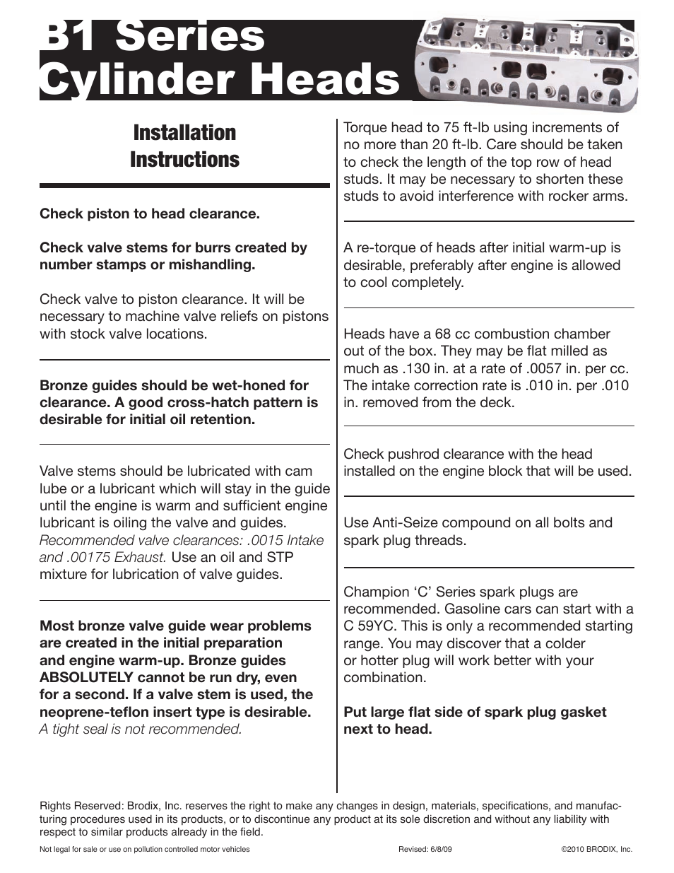 Brodix Mopar Compatible Head User Manual | 2 pages