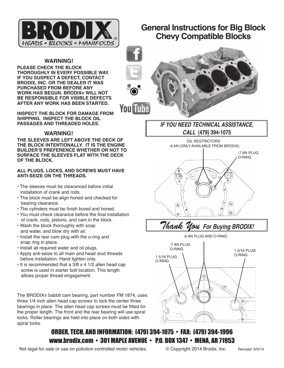 Brodix Big Block Chevy Compatible Block User Manual | 2 pages