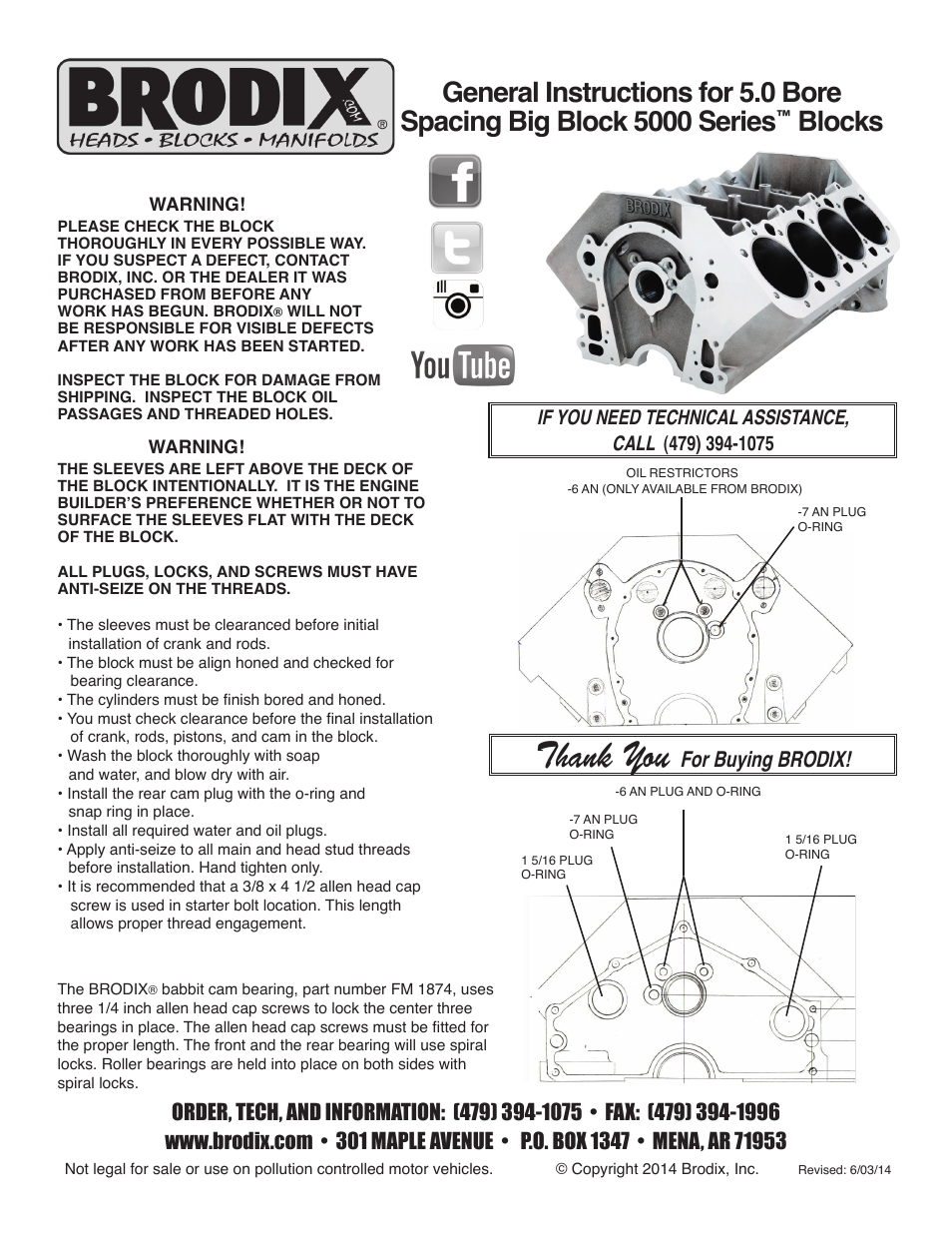 Brodix 5 Inch Bore Spacing Block User Manual | 2 pages