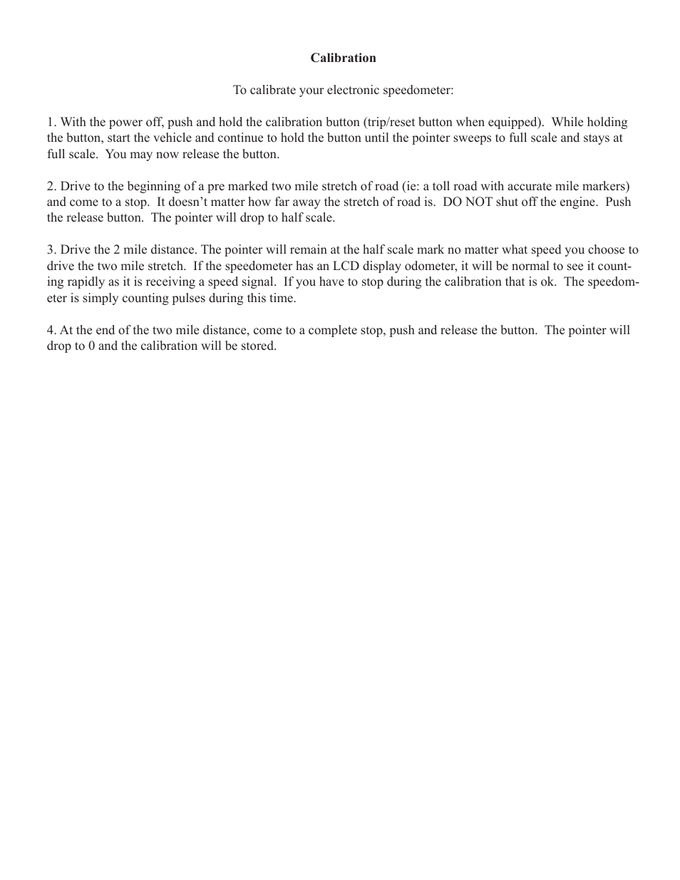Classic Dash Speedometer Calibration User Manual | 1 page