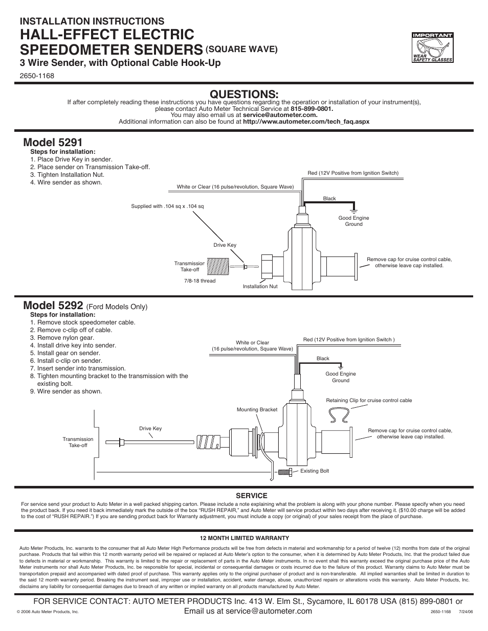 Classic Dash Auto Meter Sending Unit Set-up User Manual | 1 page