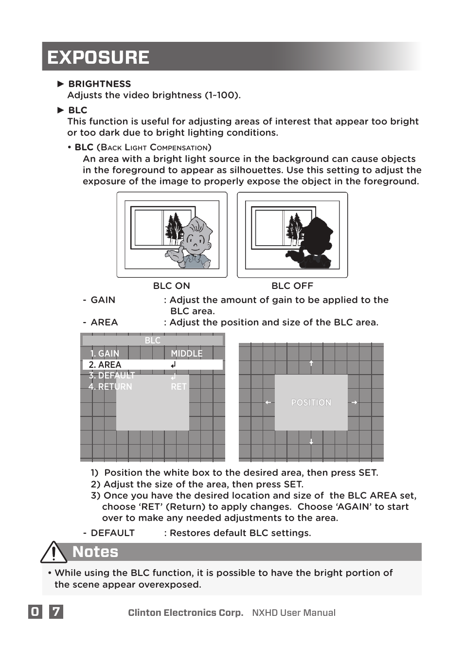 Exposure | Clinton Electronics NXHD OSD User Manual | Page 12 / 28