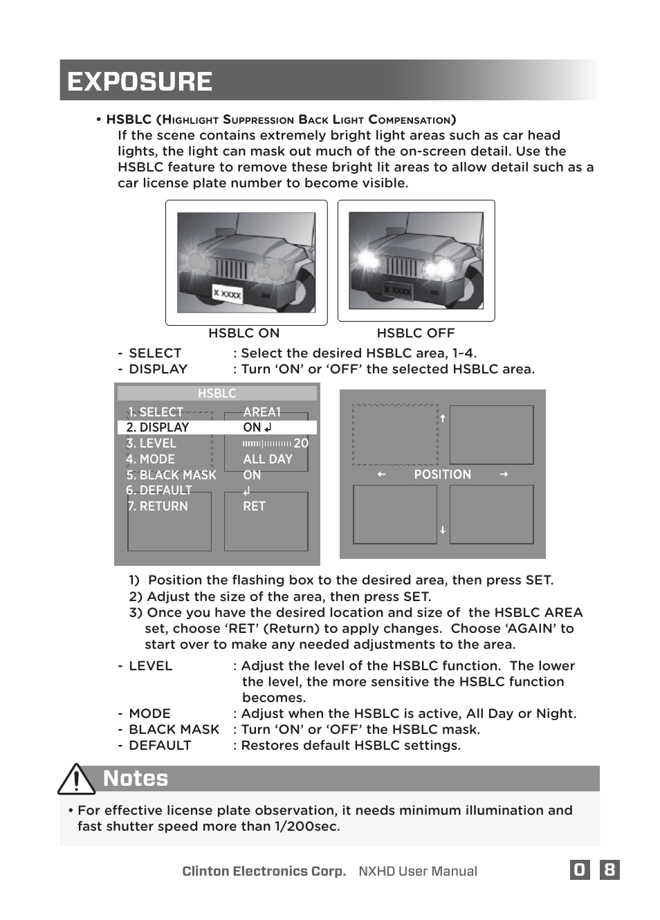 Exposure | Clinton Electronics NXHD OSD User Manual | Page 13 / 28