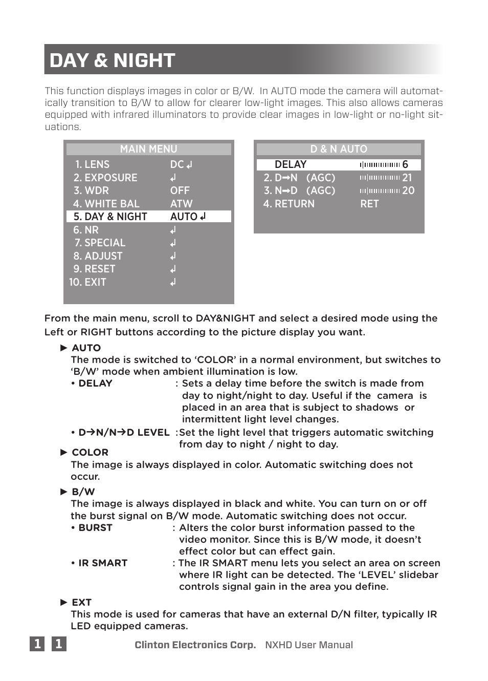 Day & night | Clinton Electronics NXHD OSD User Manual | Page 16 / 28