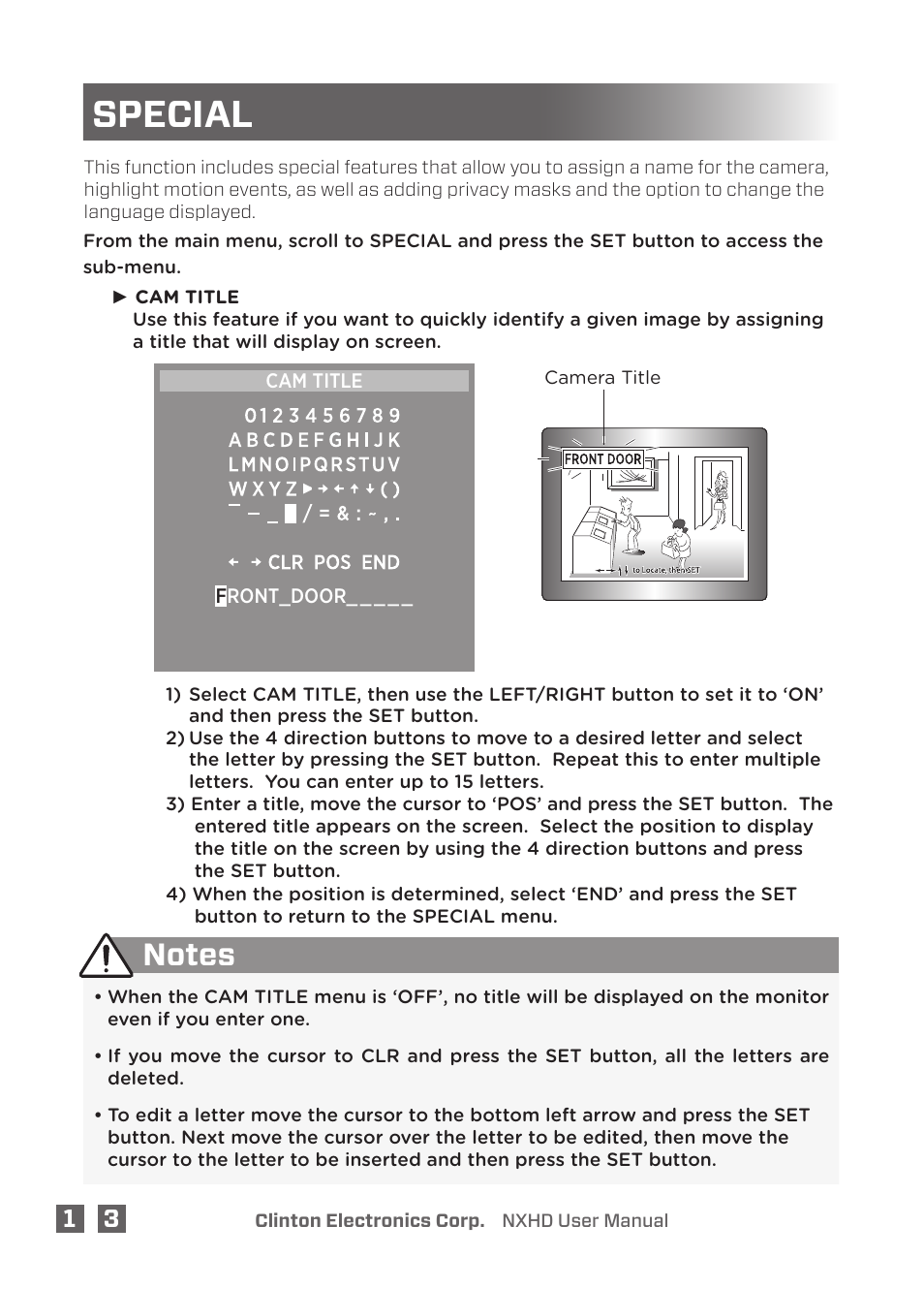 Special | Clinton Electronics NXHD OSD User Manual | Page 18 / 28