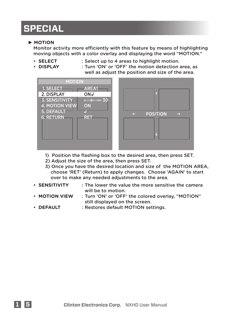 Special | Clinton Electronics NXHD OSD User Manual | Page 20 / 28