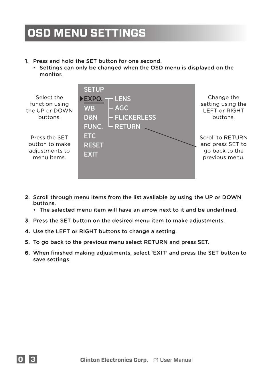 Clinton Electronics P1 OSD User Manual | Page 8 / 18