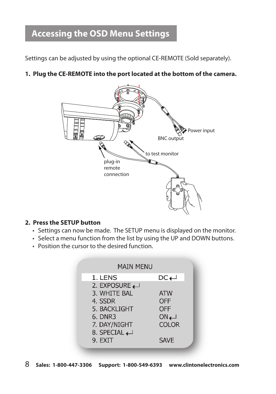 Accessing the osd menu settings | Clinton Electronics CE-VF540 User Manual | Page 12 / 34