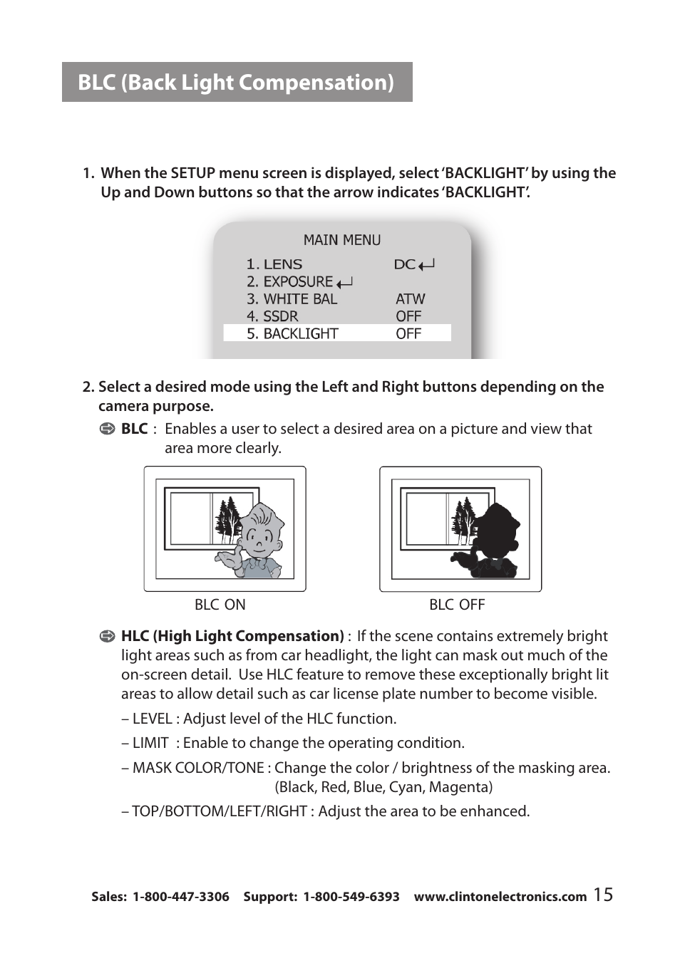 Blc (back light compensation) | Clinton Electronics CE-VF540 User Manual | Page 19 / 34