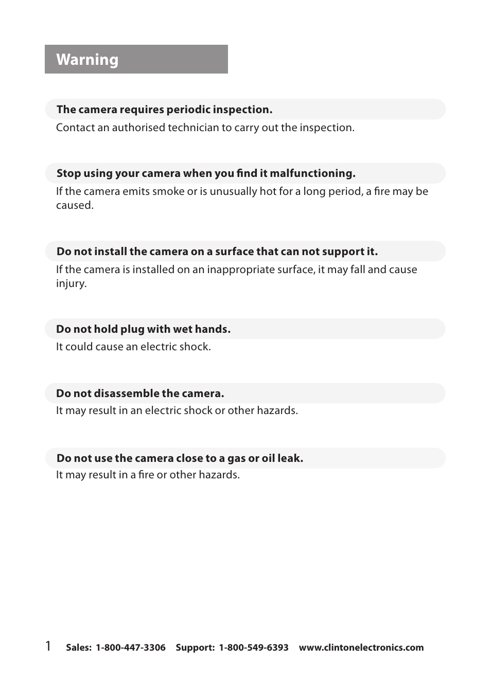 Warning | Clinton Electronics CE-RP1 User Manual | Page 4 / 30