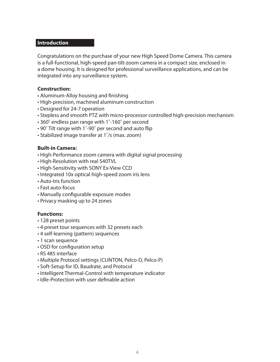Clinton Electronics CE-PTZ10x User Manual | Page 4 / 22