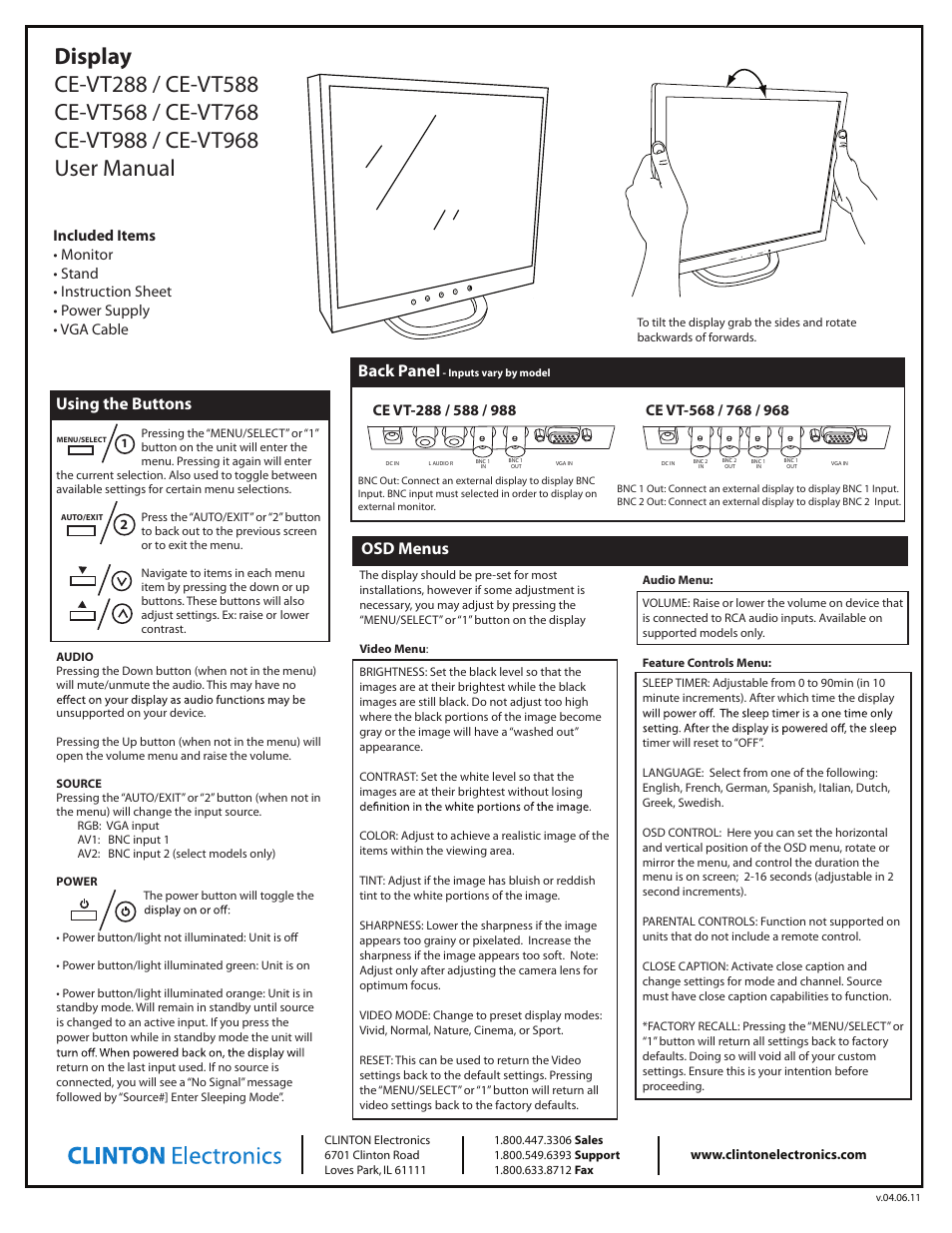 Clinton Electronics CE-VT968-24-W User Manual | 1 page