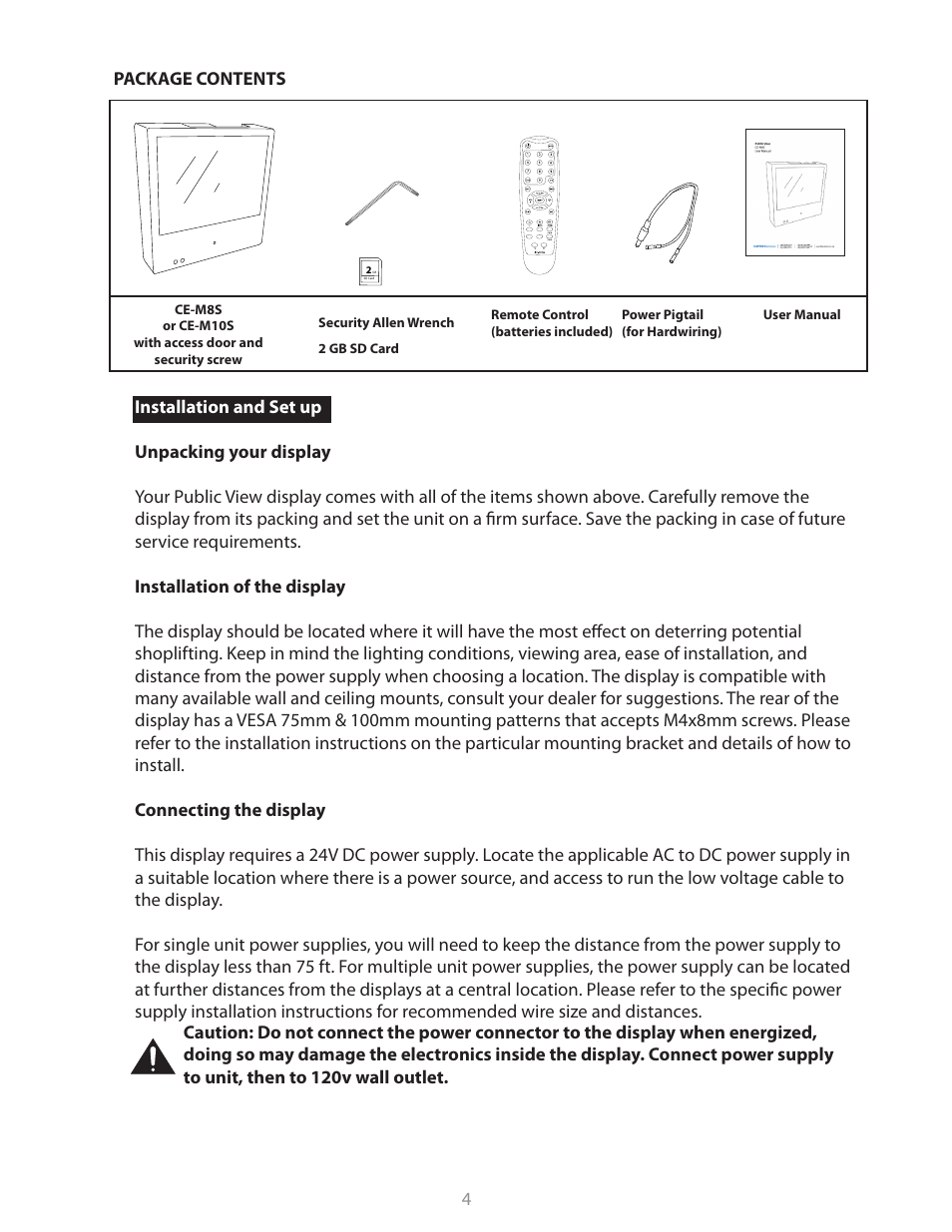 Package contents, Rec menu/ok exit osd | Clinton Electronics CE-M10S User Manual | Page 4 / 26