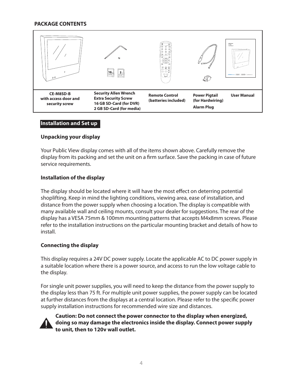 Package contents | Clinton Electronics CE-M8SD-B User Manual | Page 4 / 36