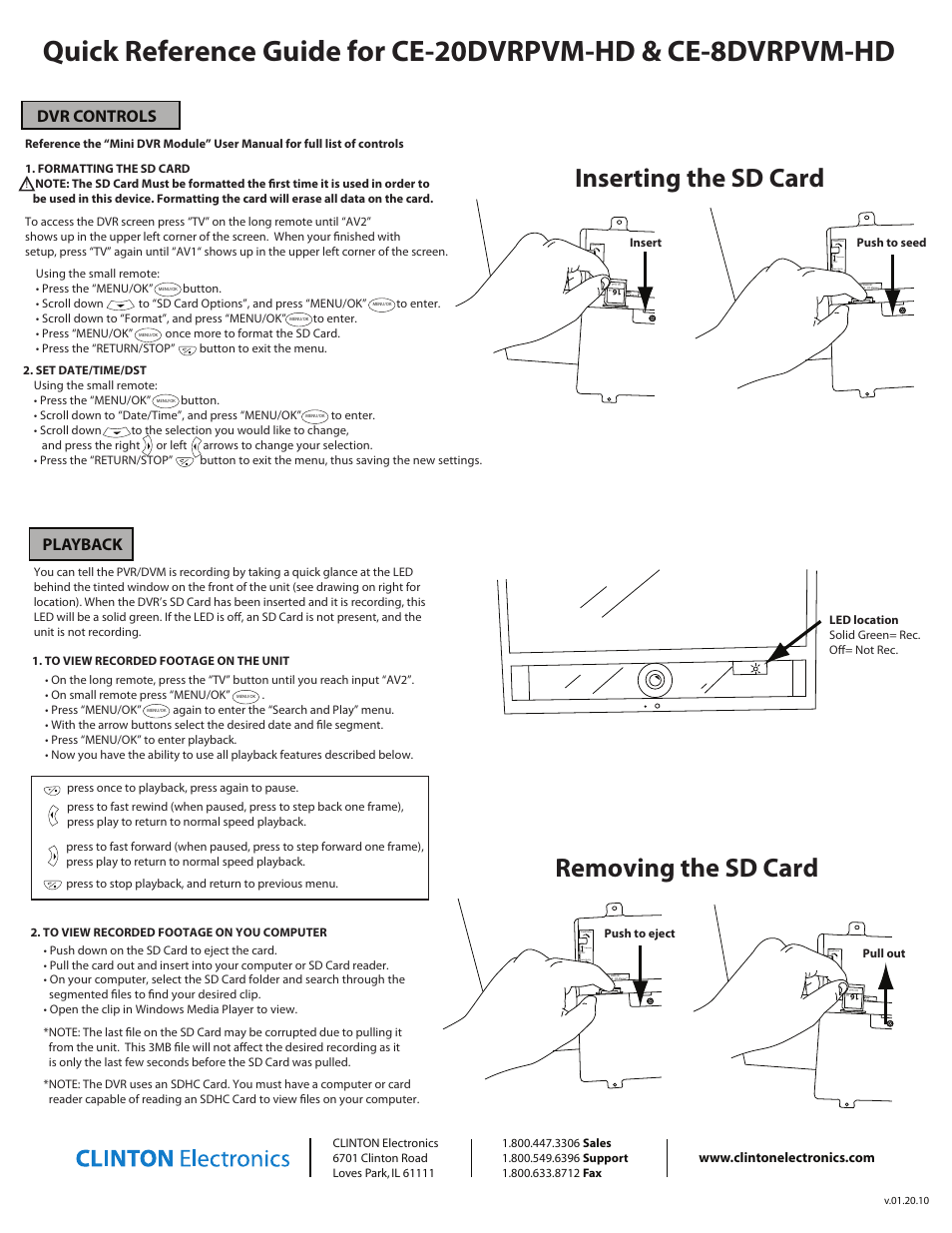 Clinton Electronics CE-20PVMDVR Quick Start User Manual | 2 pages