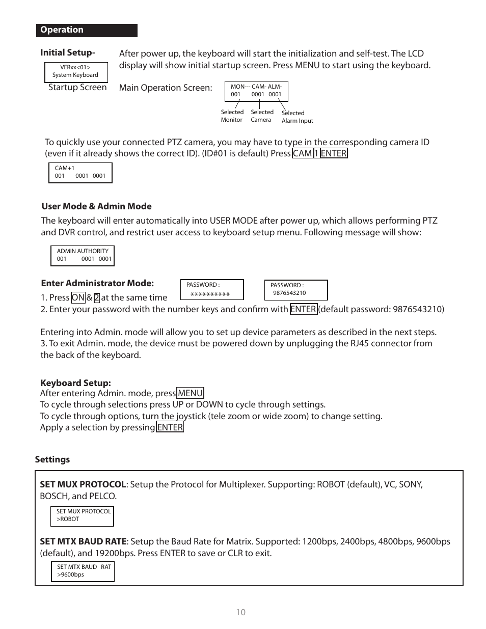 Startup screen | Clinton Electronics CE-PTZ-KEY User Manual | Page 10 / 26