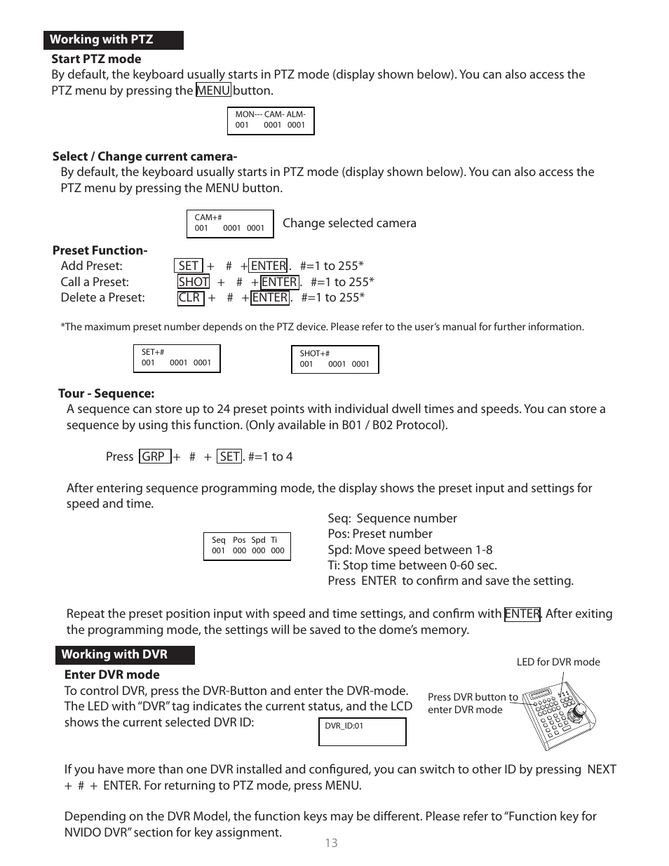 Working with dvr | Clinton Electronics CE-PTZ-KEY User Manual | Page 13 / 26