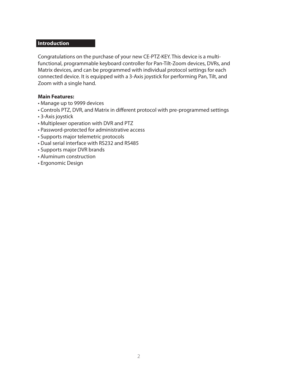 Clinton Electronics CE-PTZ-KEY User Manual | Page 2 / 26