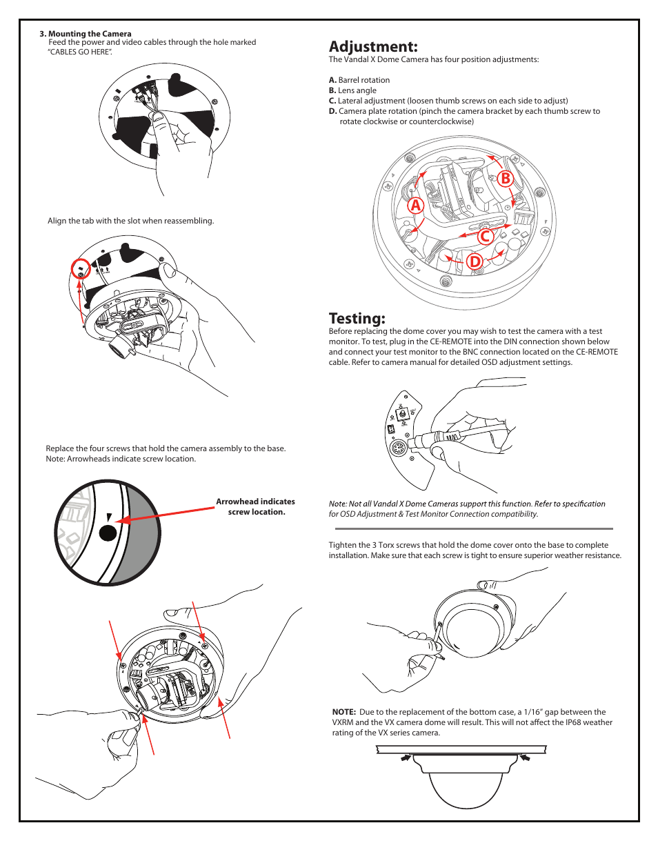 Ce-vxrm install guide p2, Adjustment, Testing | Ab c d | Clinton Electronics CE-VXRMB User Manual | Page 2 / 2