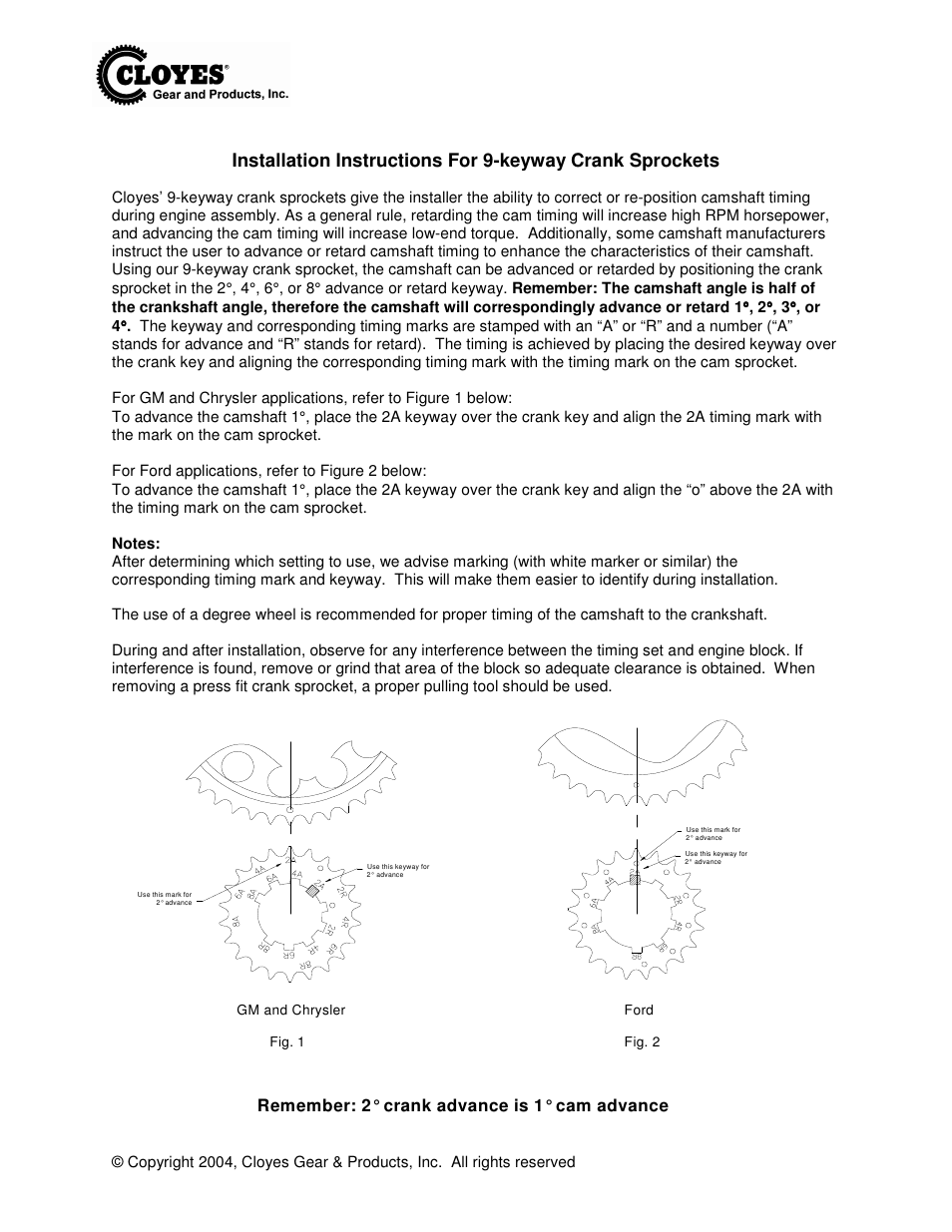 Cloyes 9-keyway Crank Sprockets User Manual | 1 page