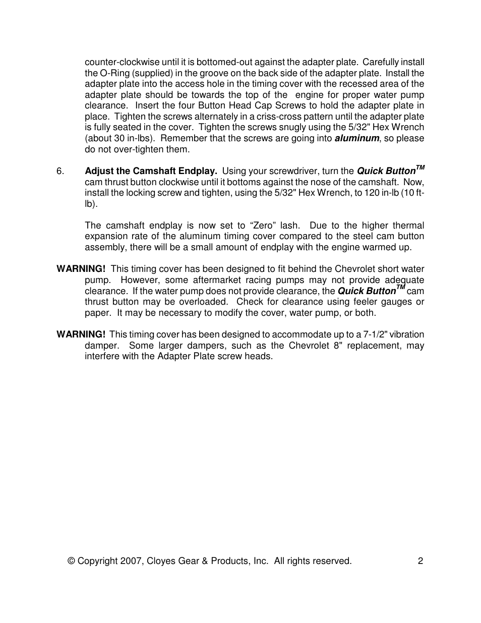 Cloyes Quick Button Timing Cover User Manual | Page 2 / 2