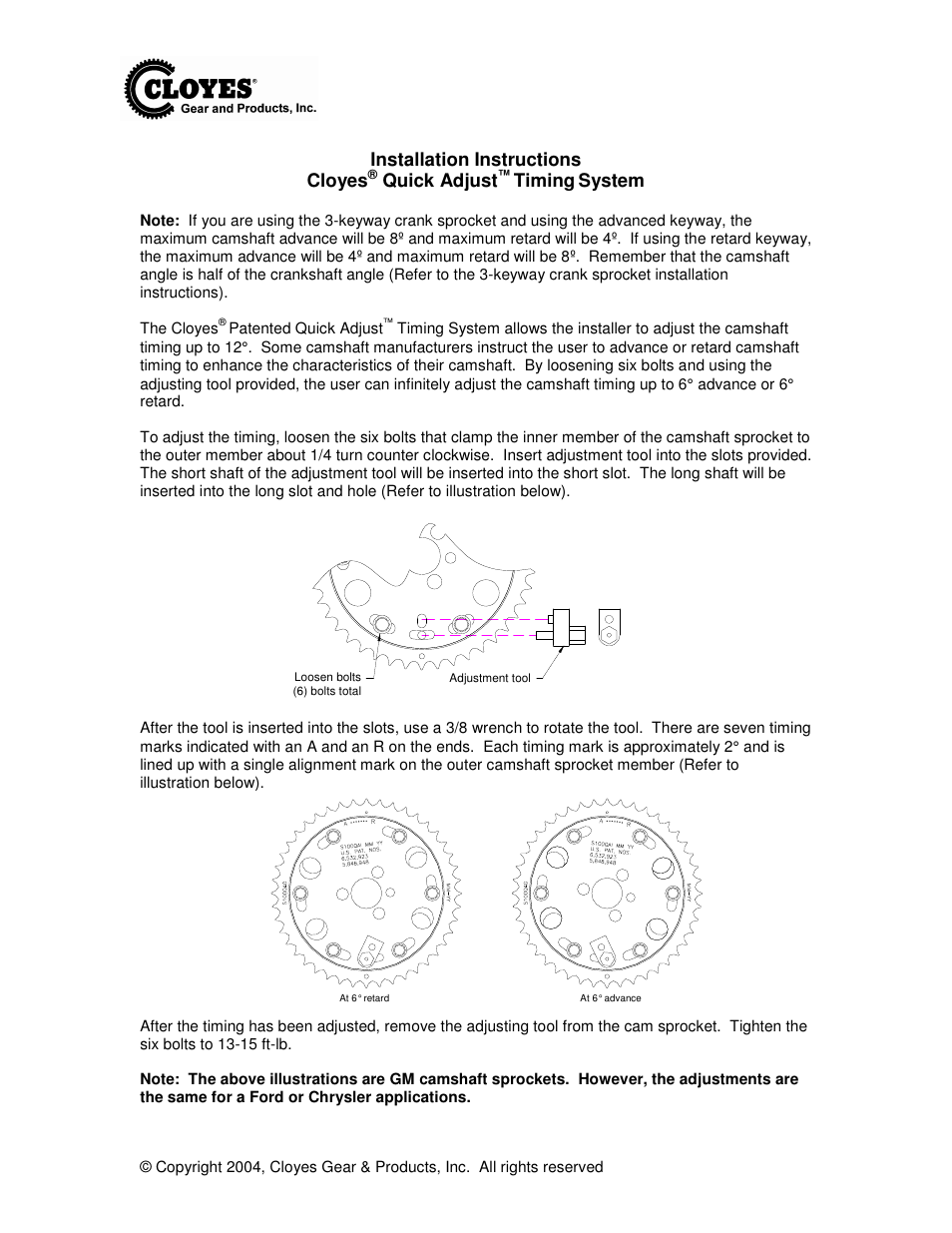 Cloyes Quick Adjust Timing System User Manual | 1 page