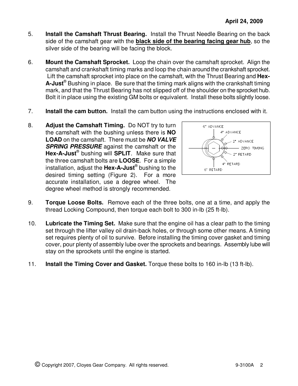 Cloyes Hex-A-Just 9-3100A (SB Chevy) User Manual | Page 2 / 2