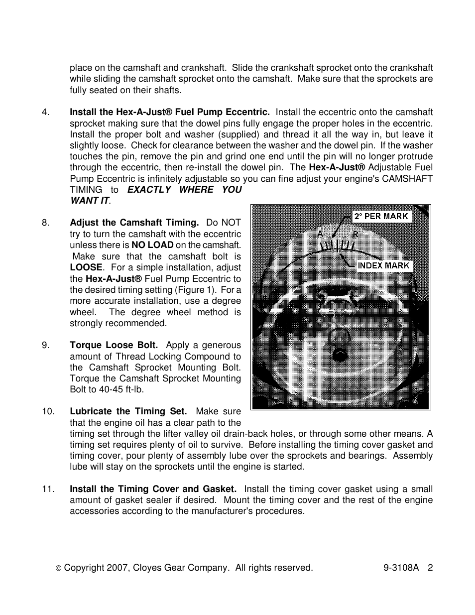 Cloyes Hex-A-Just 9-3108A (Ford FE) User Manual | Page 2 / 2