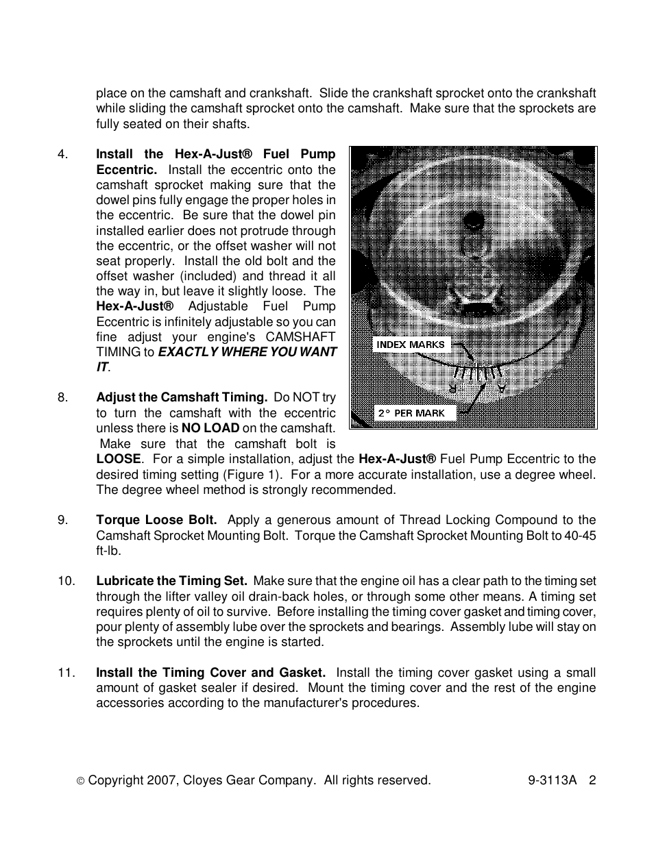 Cloyes Hex-A-Just 9-3113A (Oldsmobile V8) User Manual | Page 2 / 2