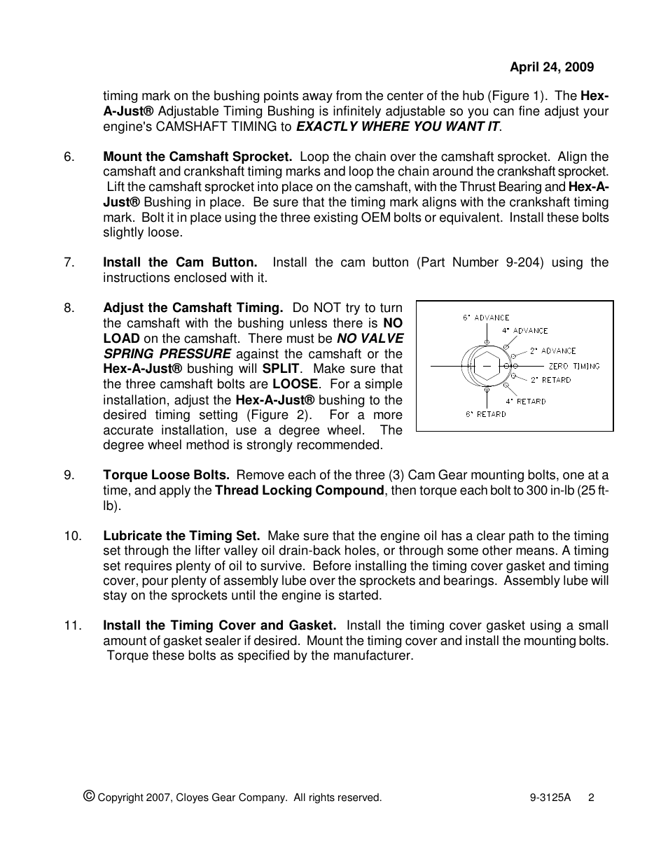 Cloyes Hex-A-Just 9-3125A (Chrysler 3 Bolt) User Manual | Page 2 / 2