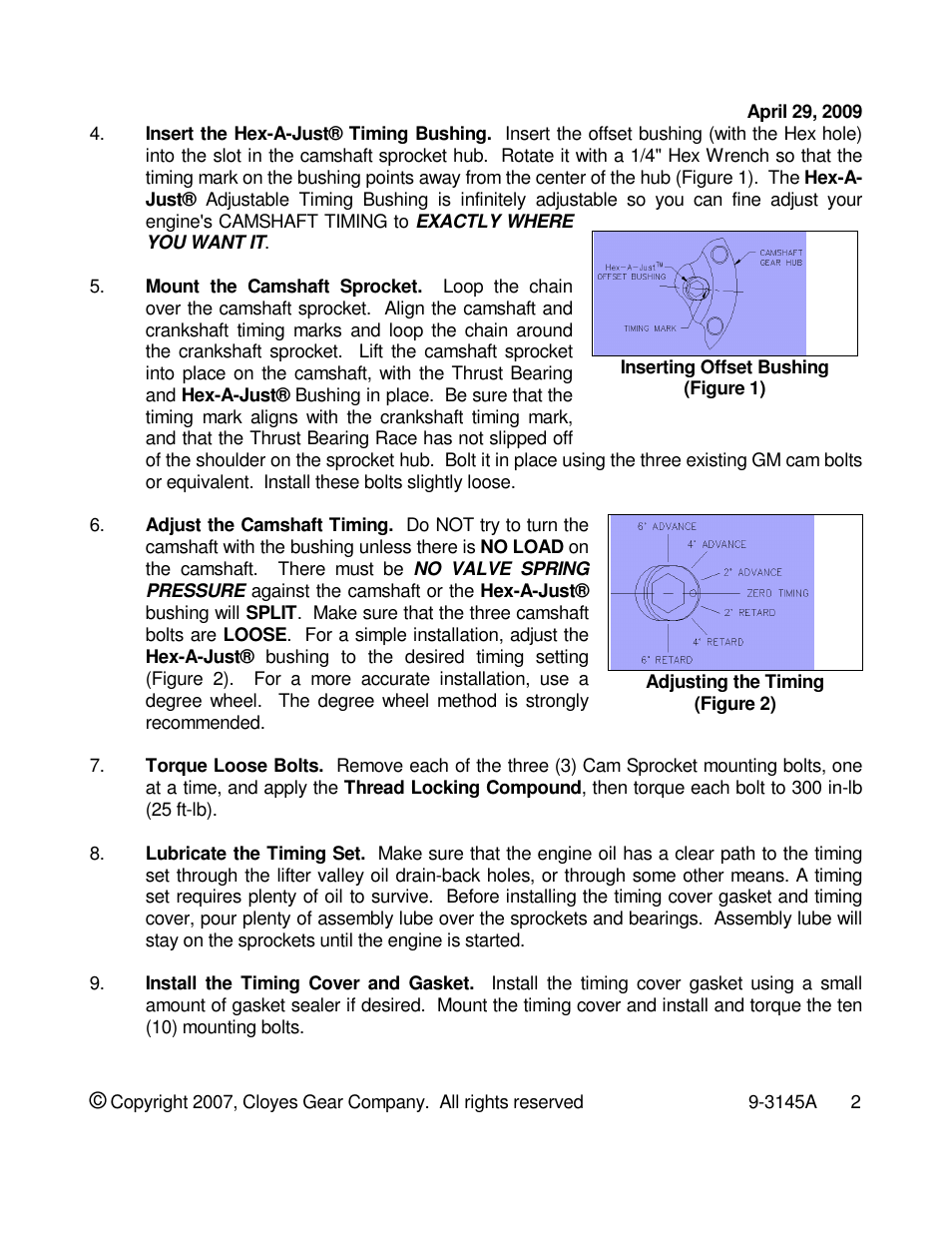 Cloyes Hex-A-Just 9-3145A (SB Chevy Factory Roller Cam) User Manual | Page 2 / 2