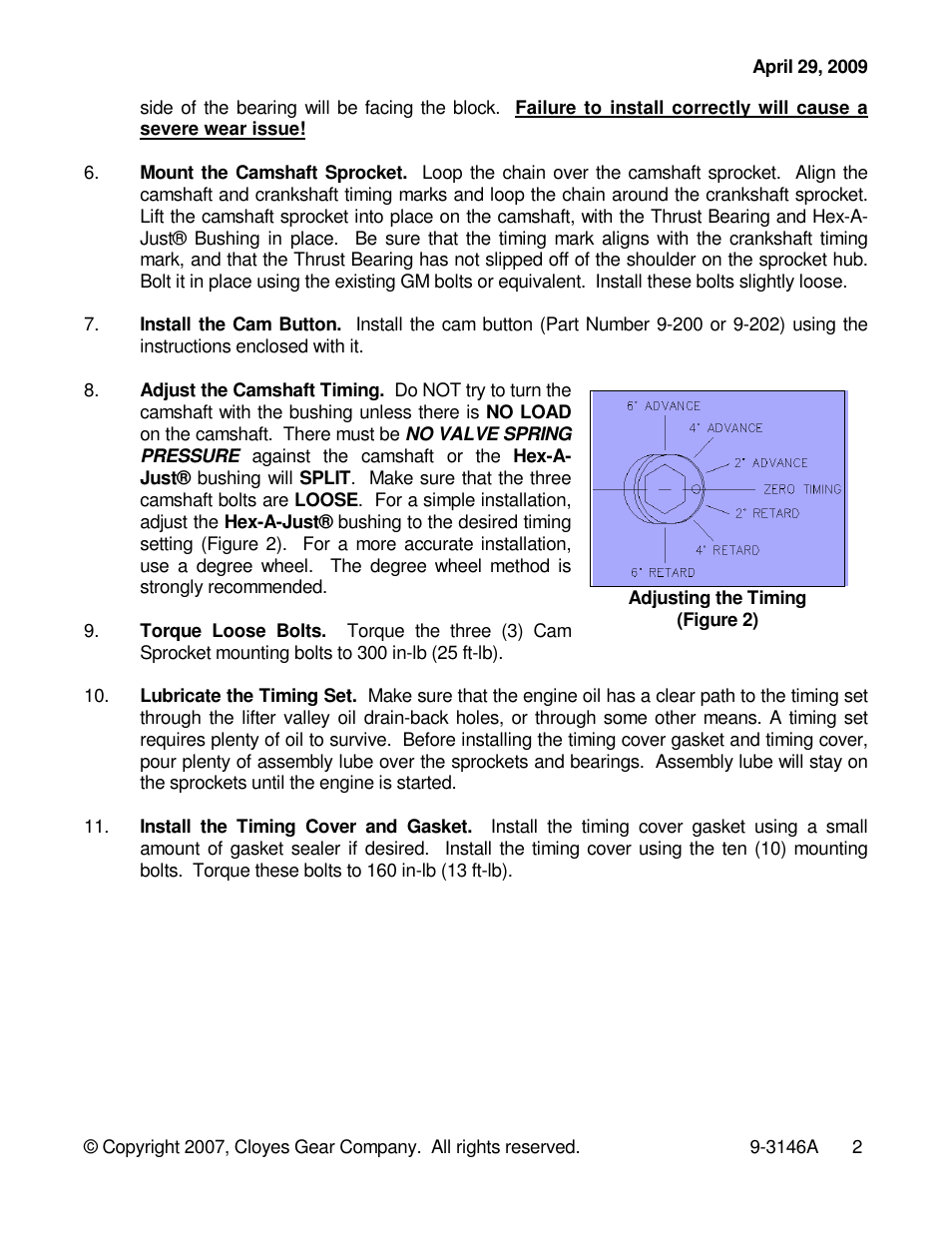 Cloyes Hex-A-Just 9-3146A (SB Chevy Rocket) User Manual | Page 2 / 2