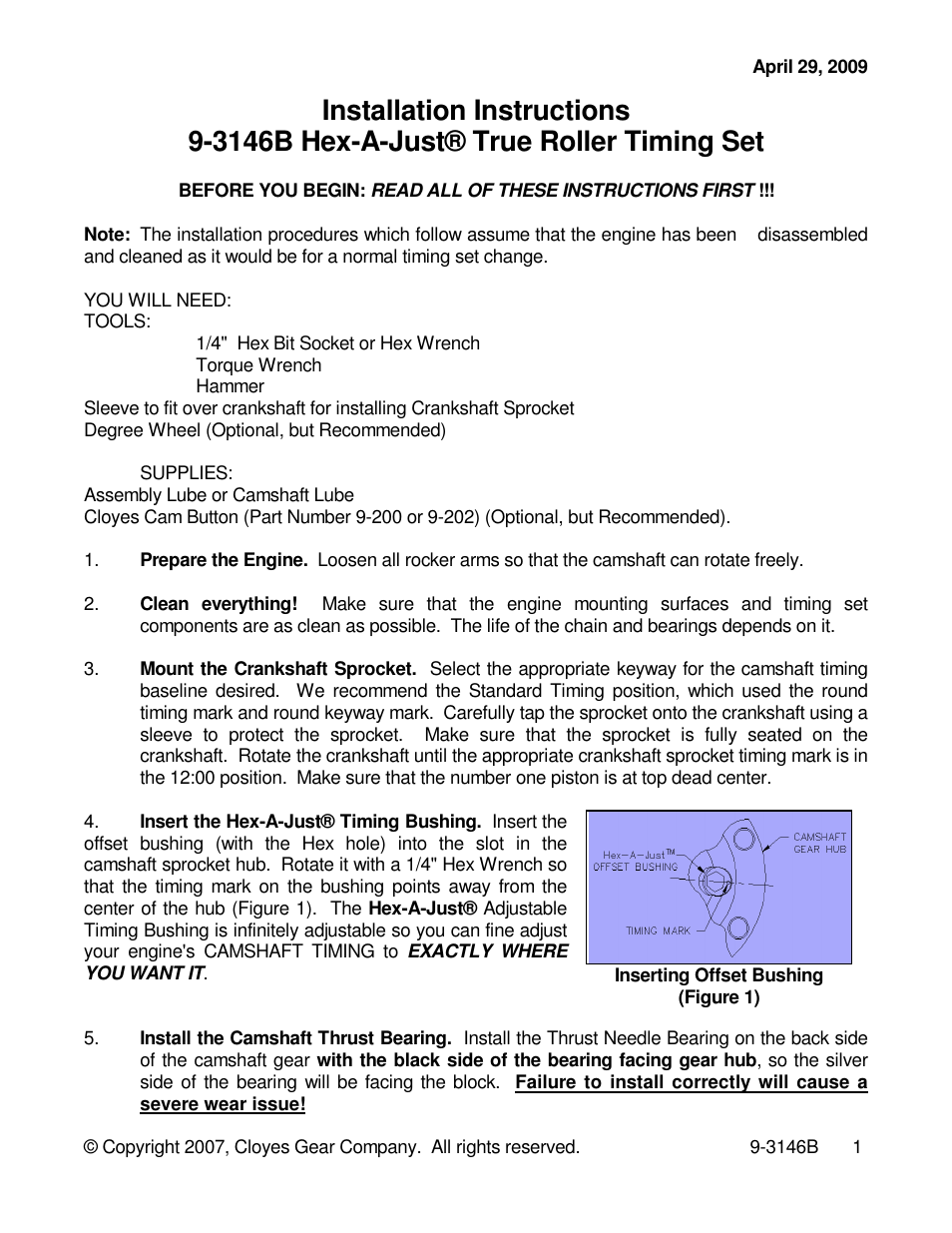 Cloyes Hex-A-Just 9-3146B (SB Chevy Rocket with BB Crank) User Manual | 2 pages