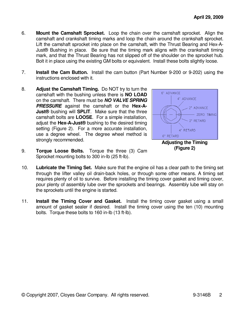 Cloyes Hex-A-Just 9-3146B (SB Chevy Rocket with BB Crank) User Manual | Page 2 / 2