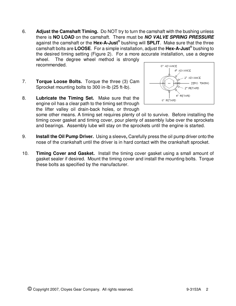 Cloyes Hex-A-Just 9-3153A (Chevy LS1) User Manual | Page 2 / 2