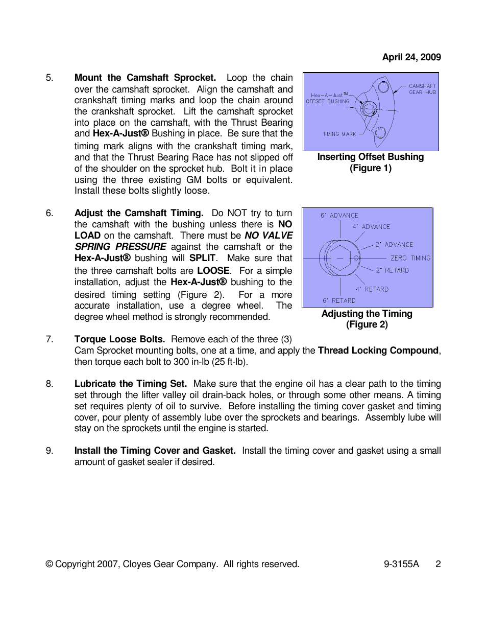 Cloyes Hex-A-Just 9-3155A (BB Chevy Vortec) User Manual | Page 2 / 2