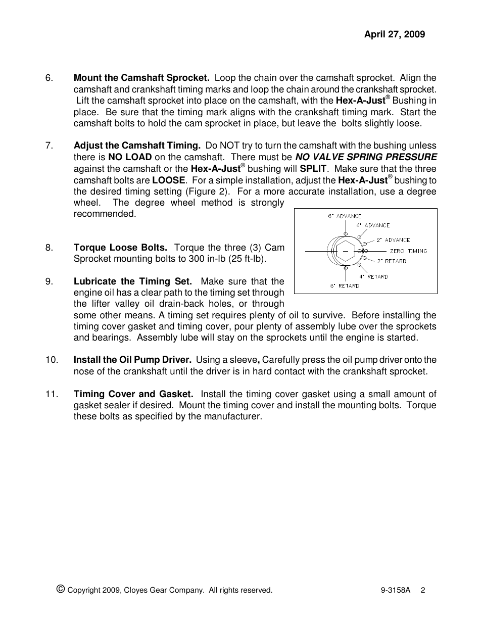 Cloyes Hex-A-Just 9-3158A (Chevy LS1-2-6 Single Roller) User Manual | Page 2 / 2