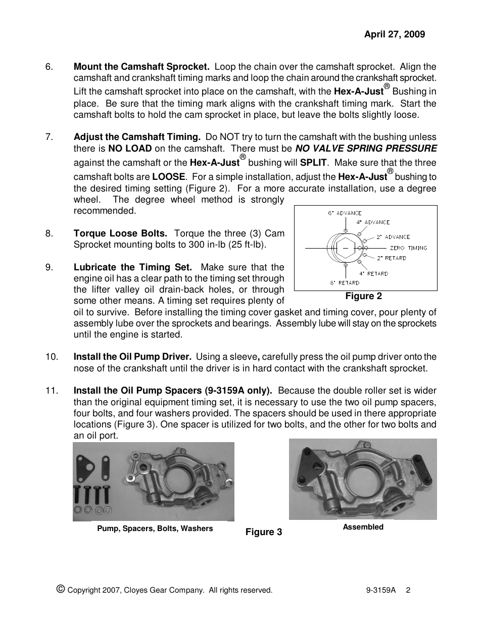 Cloyes Hex-A-Just 9-3159A (Chevy LS1-2-6 Double Roller) User Manual | Page 2 / 3
