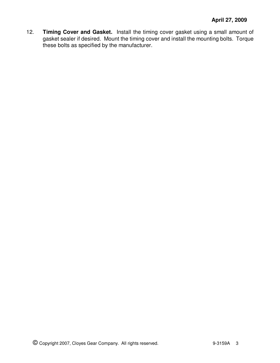 Cloyes Hex-A-Just 9-3159A (Chevy LS1-2-6 Double Roller) User Manual | Page 3 / 3