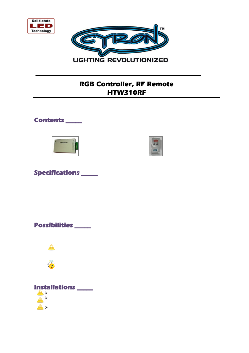 Cyron Lighting HTW310RF RGB User Manual | Page 2 / 4