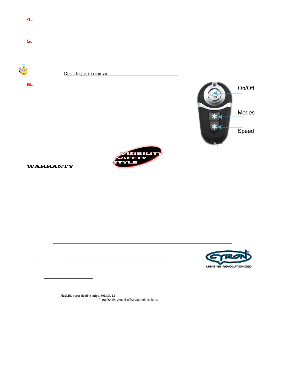Have fun and stay safe, Warranty | Cyron Lighting OLS12A User Manual | Page 2 / 2