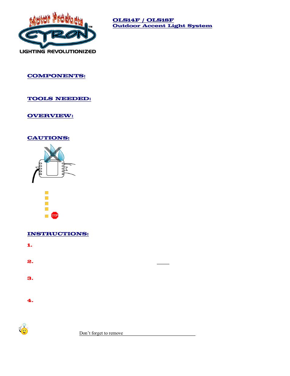 Cyron Lighting OLS14 User Manual | 2 pages