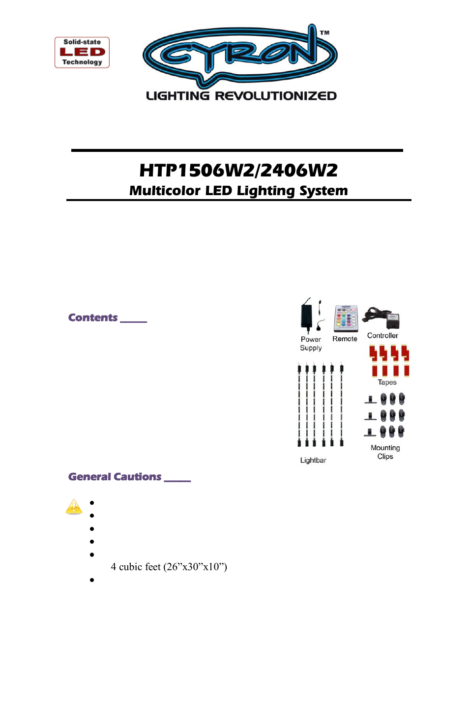 Multicolor led lighting system | Cyron Lighting HTP2406W2 User Manual | Page 2 / 8