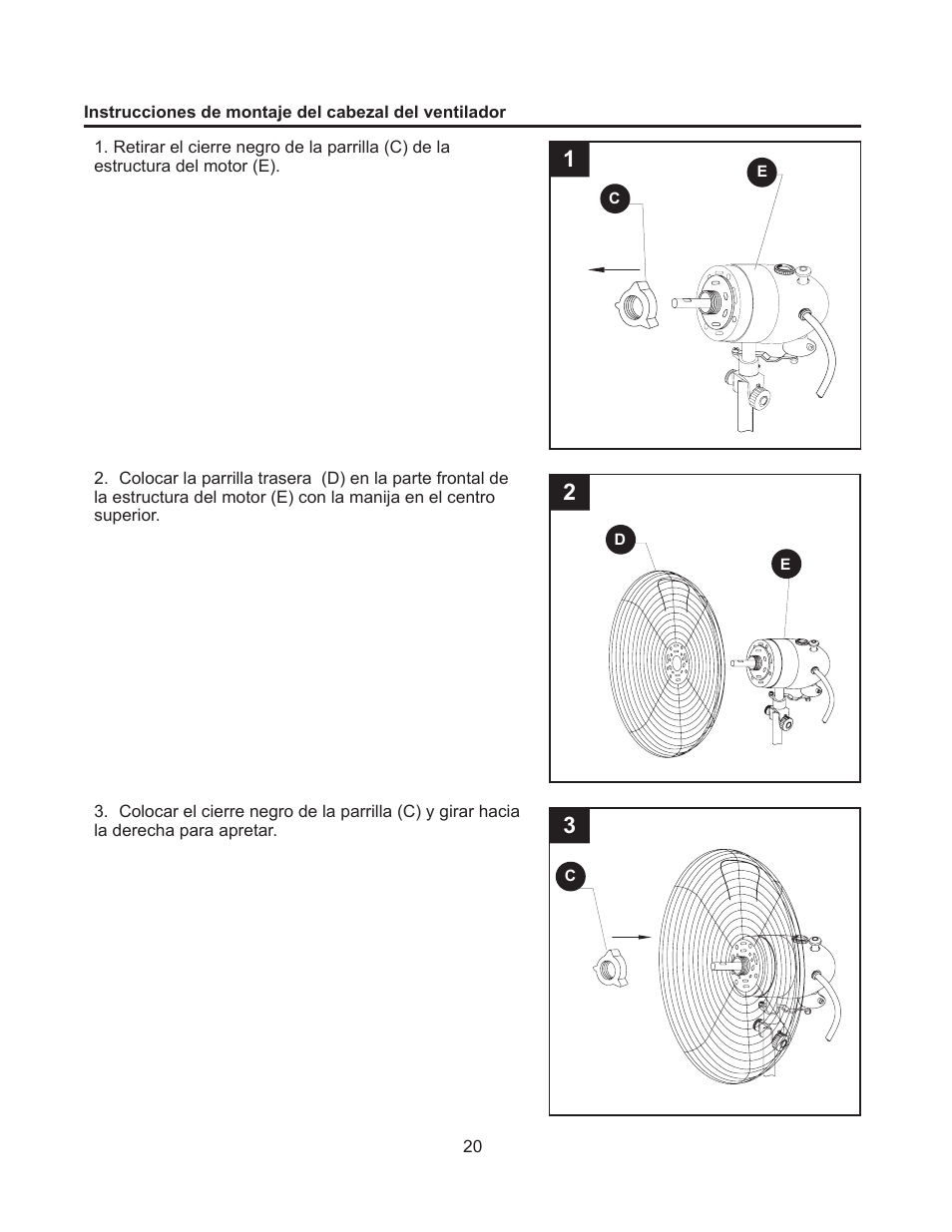 Artwork disclaimers font legend, Peligro, Instrucciones de montaje del ventilador cabeza | DECO BREEZE Fan Head User Manual | Page 20 / 24