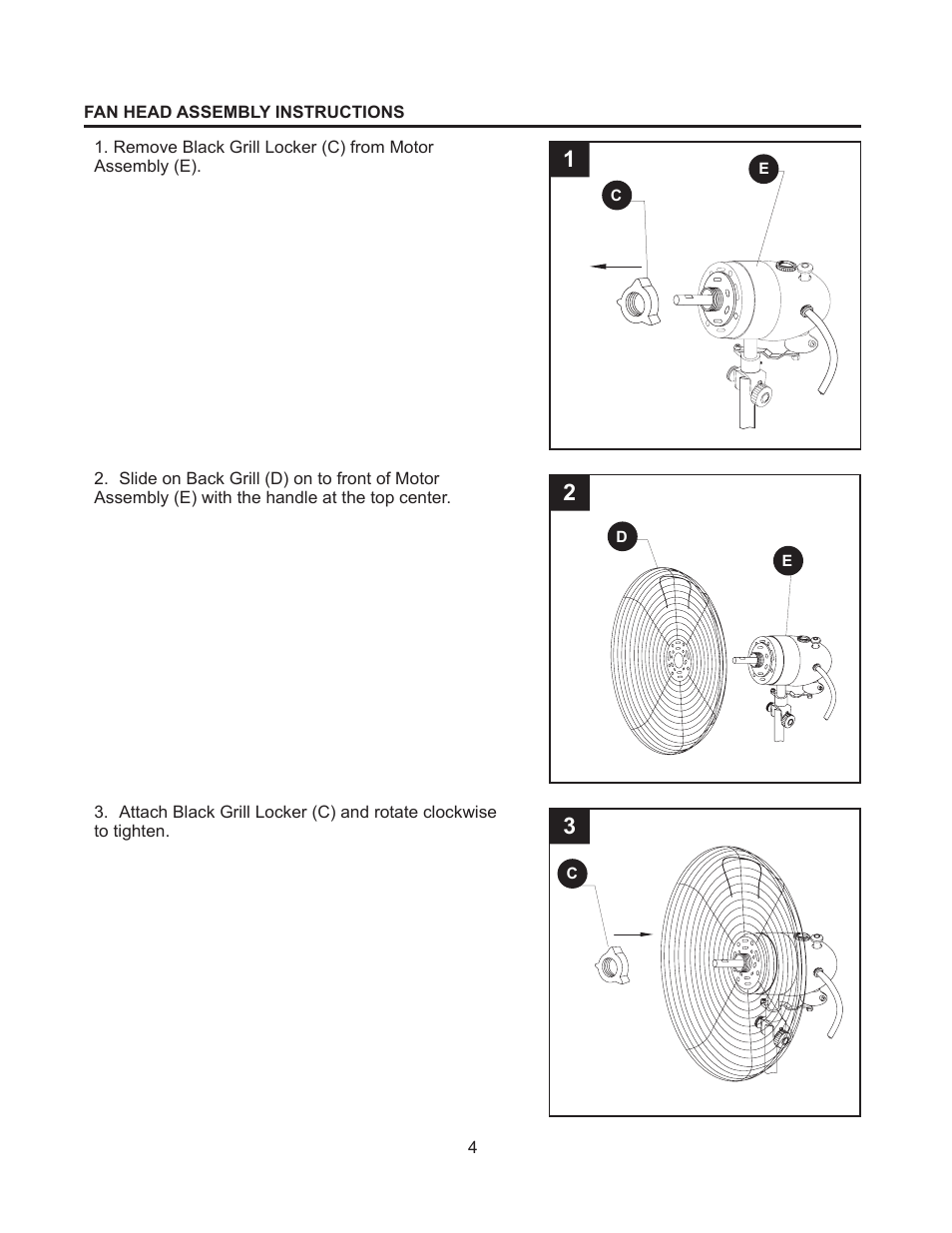 Artwork disclaimers font legend, Danger, Fan head assembly instructions | DECO BREEZE Fan Head User Manual | Page 4 / 24