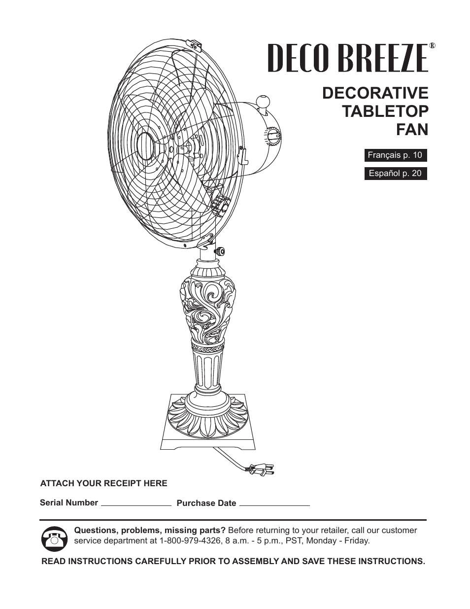 DECO BREEZE Decorative Tabletop Fan User Manual | 27 pages