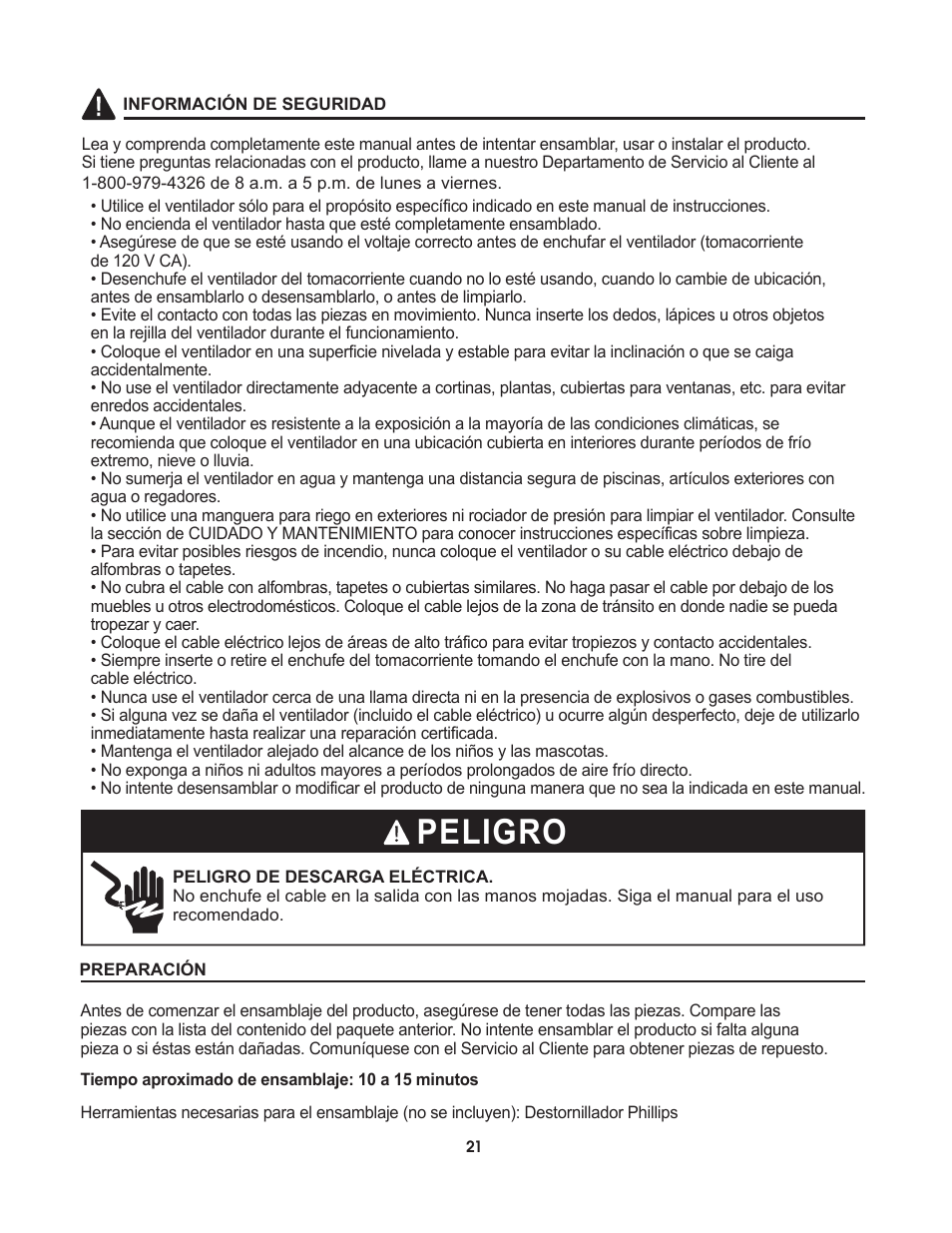 Artwork disclaimers font legend, Peligro, Ventilador de mesa decorativas | DECO BREEZE Decorative Tabletop Fan User Manual | Page 21 / 27