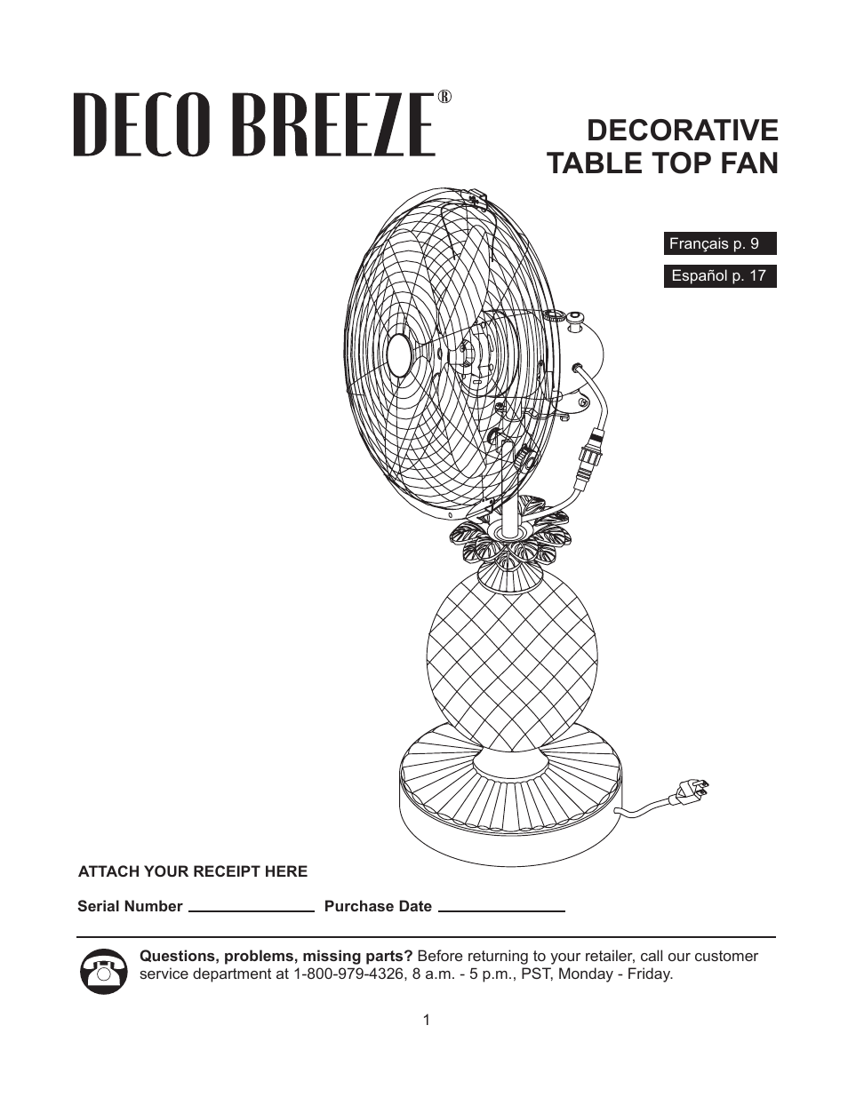 DECO BREEZE Mosaic Decorative Tabletop Fan User Manual | 24 pages