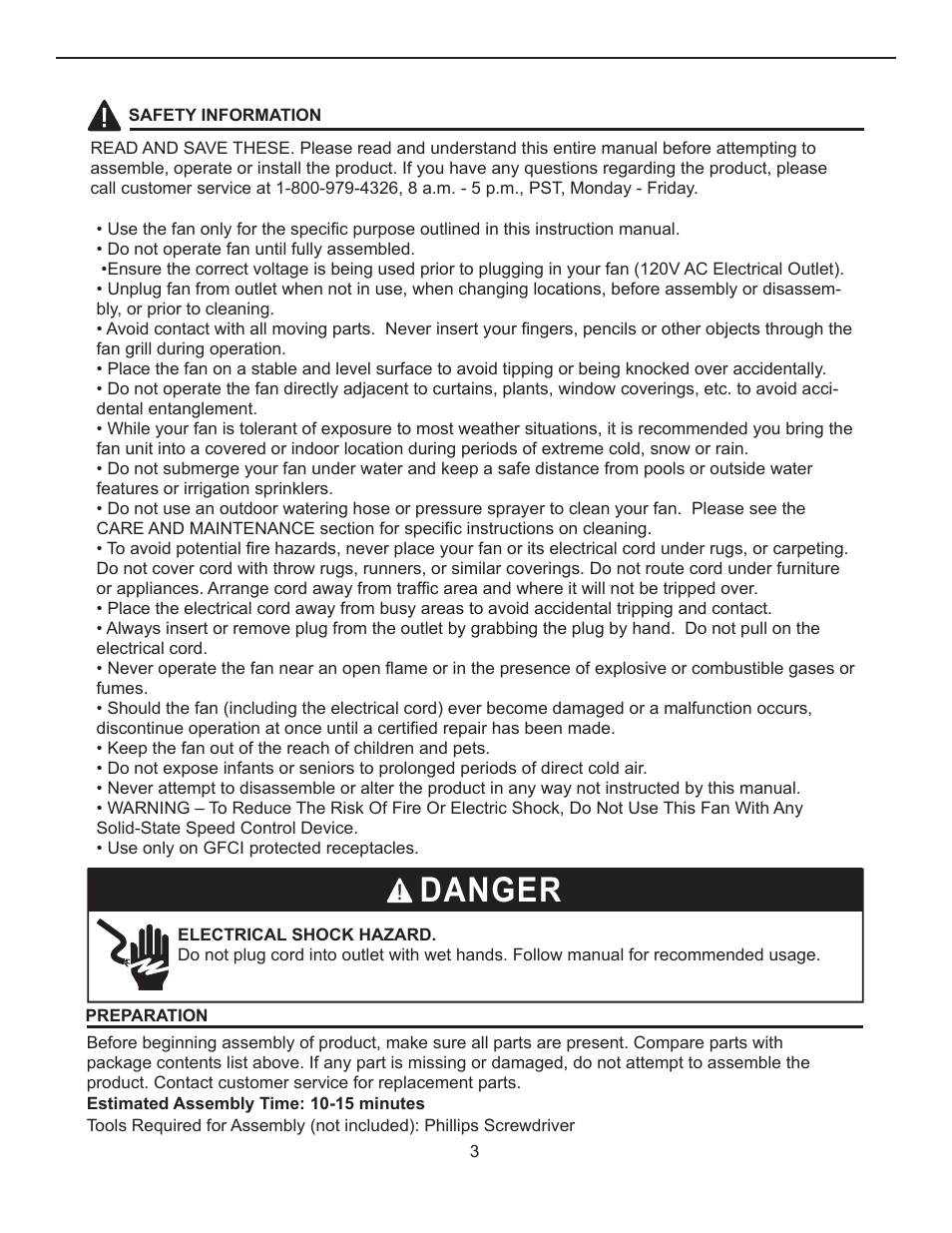 Artwork disclaimers font legend, Danger, Decorative table top fan | DECO BREEZE Mosaic Decorative Tabletop Fan User Manual | Page 3 / 24
