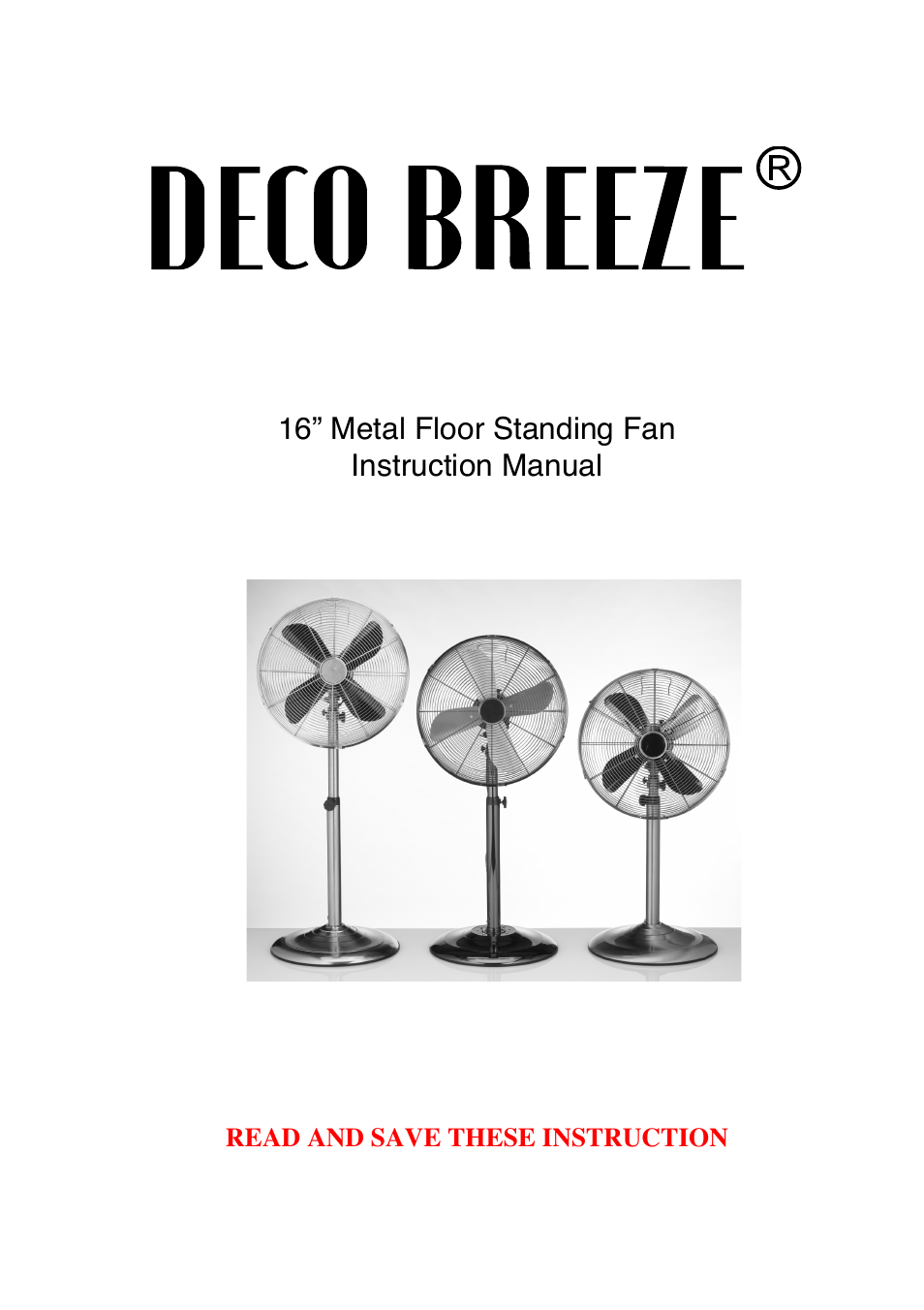 DECO BREEZE Adjustable Height Floor Fan User Manual | 15 pages